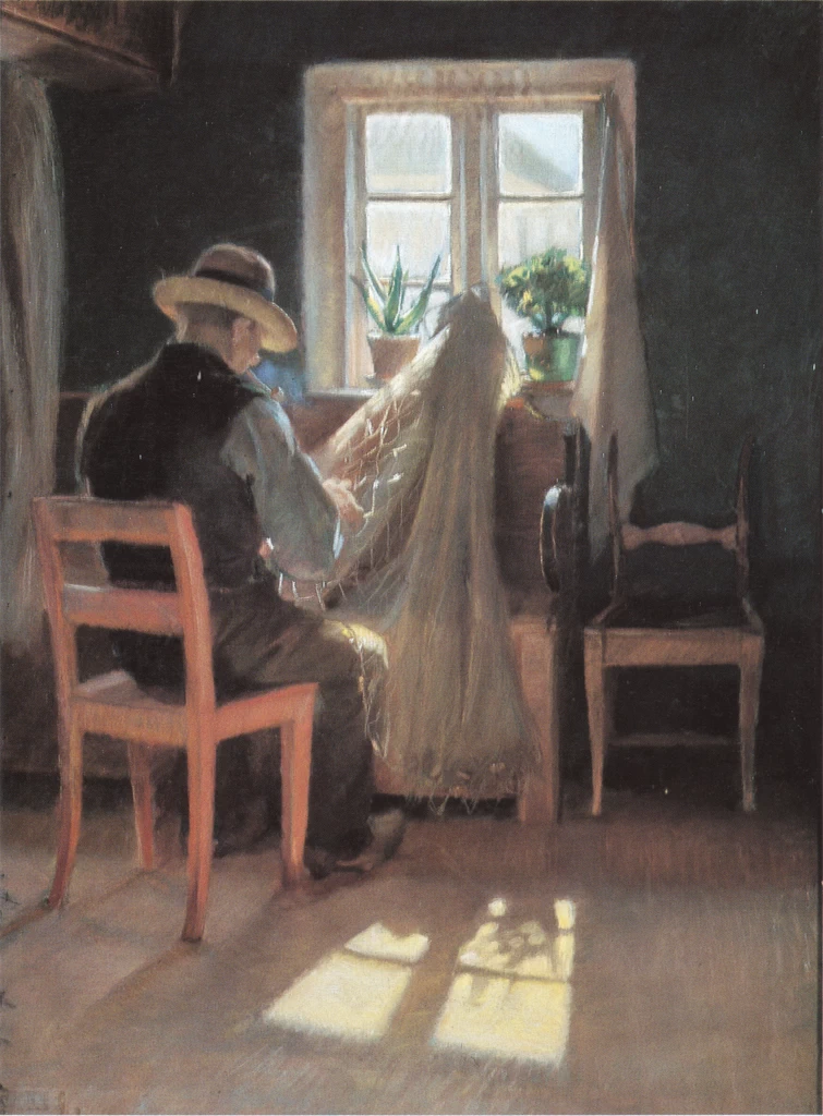 Il pescatore Kraen Wollesen sistema le reti, 1886 - Museo di Skagen